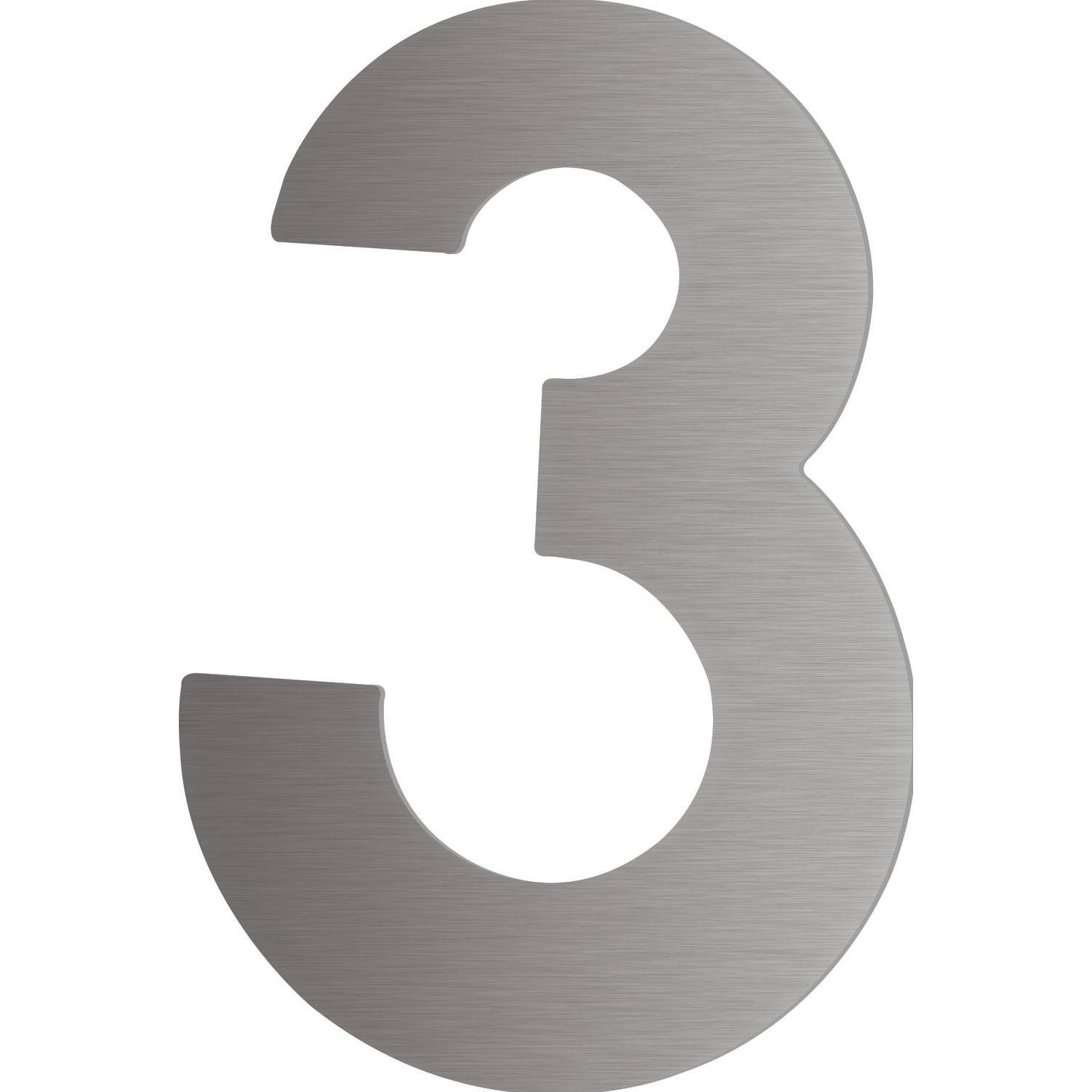 Schösswender, Hausnummer + Türschild, Hausnummer 3 - Höhe 120 mm, mit 2 Gewindenocken M5, Edelstahl