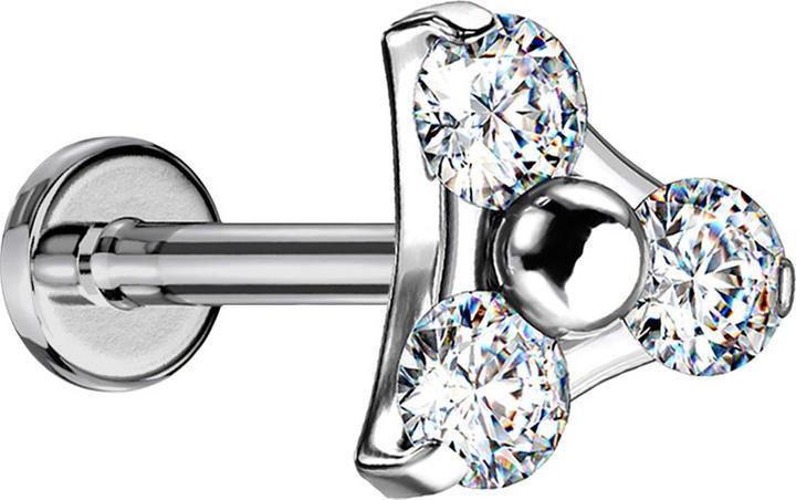 Actual product image Star Piercing Micro Threadless Labret silver triangle three crystals silver (without brass, Titanium)