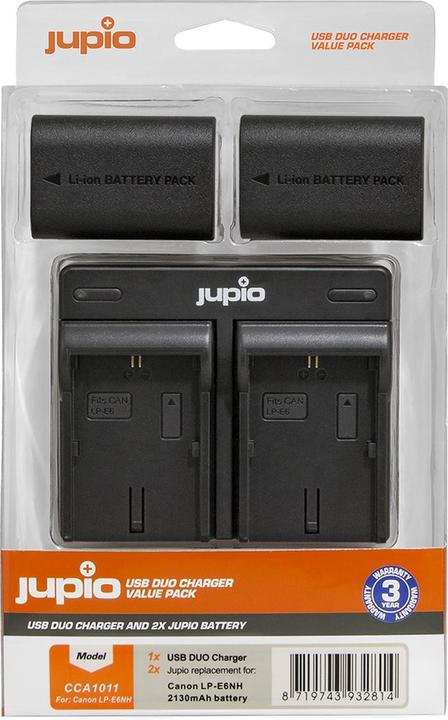 Jupio Kit LP-E6NH + USB DUAL CHARGER (2 Stk., 2130 mAh, Ladegerät inkl. Akku)