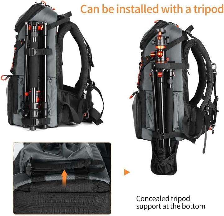 Produktbild K&F Concept Grosse Fotografen-Rucksacktasche mit Laptopfach und wasserdichter Regenhülle (Fotorucksack, 33 l)