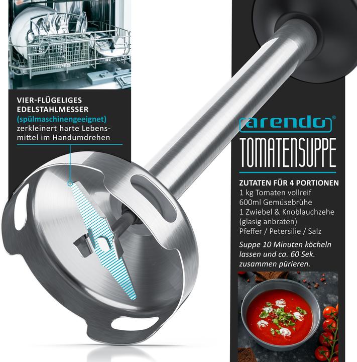 Immagine prodotto Arendo Frullatore a mano con motore a corrente continua, acciaio inossidabile, accessorio per frullare