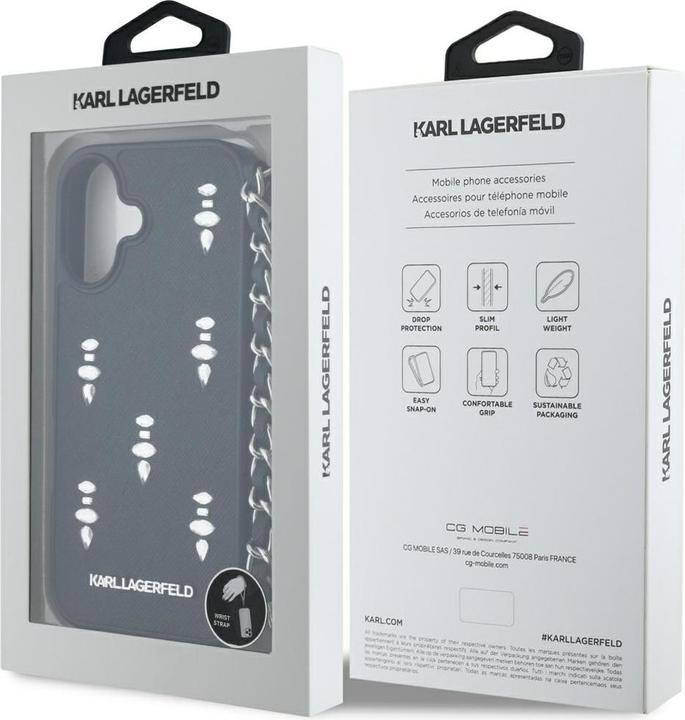 Produktbild Karl Lagerfeld Case Saffiano Crystals w/Chain for iPhone 16 black (Apple iPhone 16)