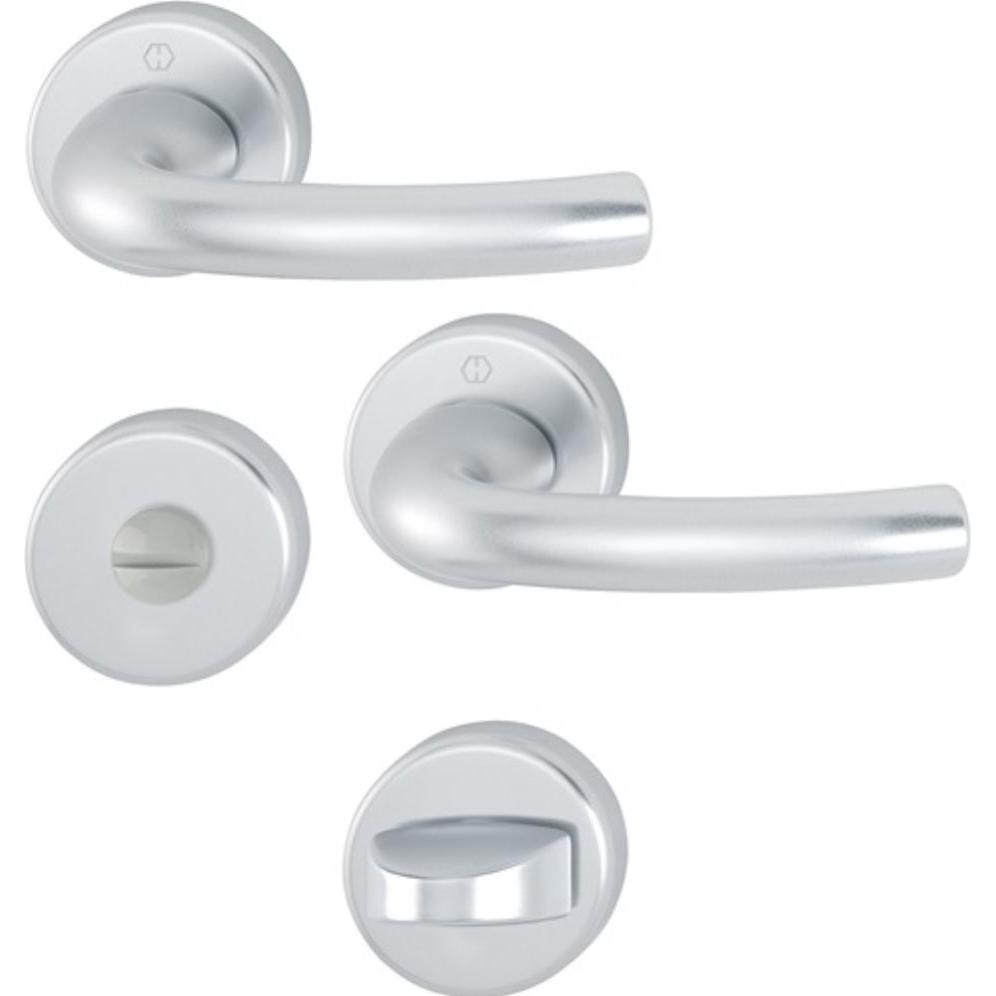 Hoppe, Türgriff + Fenstergriff, Rosettengarnitur Tôkyô 1710 / 42KV / 42KVS Aluminium F1 rund SK/OL DIN links / rechts D/...