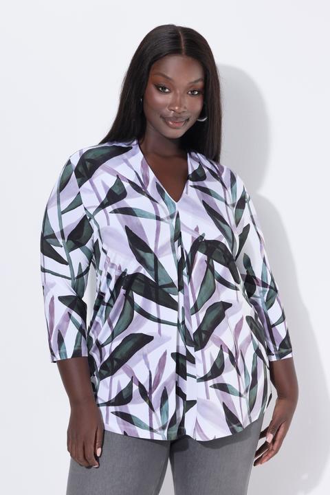 Actual product image Ulla Popken Slinkyshirt, Blätter, A-Linie, Kelchkragen, 3/4-Arm (42, 44)