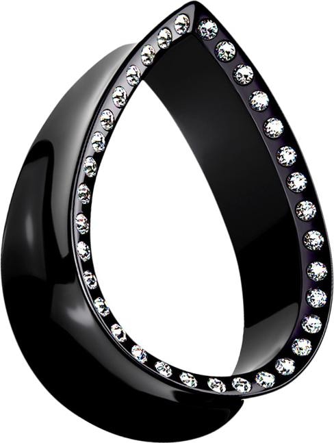 Image du produit Star Piercing Flared Tunnel noir goutte avec cristal argenté (sans laiton, Acier chirurgical 316L)