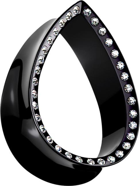 Immagine prodotto Star Piercing Goccia nera a tunnel svasata con cristallo argento (senza ottone, Acciaio chirurgico 316L)