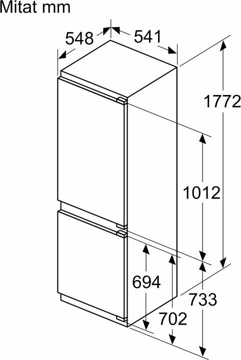 Produktbild Siemens iQ100, built-in fridge-freezer with freezer at bottom, 177.2 x 54.1 cm, flat hinge, KI86VNFE0 (267 l)