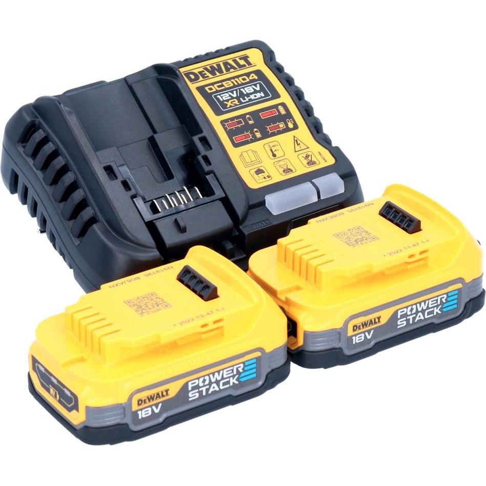 Thumbnail - DeWalt, Werkzeugakku + Ladegerät, DCB 1104 E2 Akku Starter Set 12 V / 18 V 2x Powerstack Akku 1,7 Ah + DCB 1104 Ladegerä...