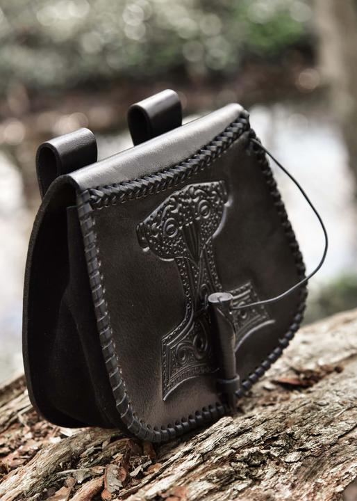 Image du produit Battle Merchant Sac banane avec embossage marteau de Thor cuir noir