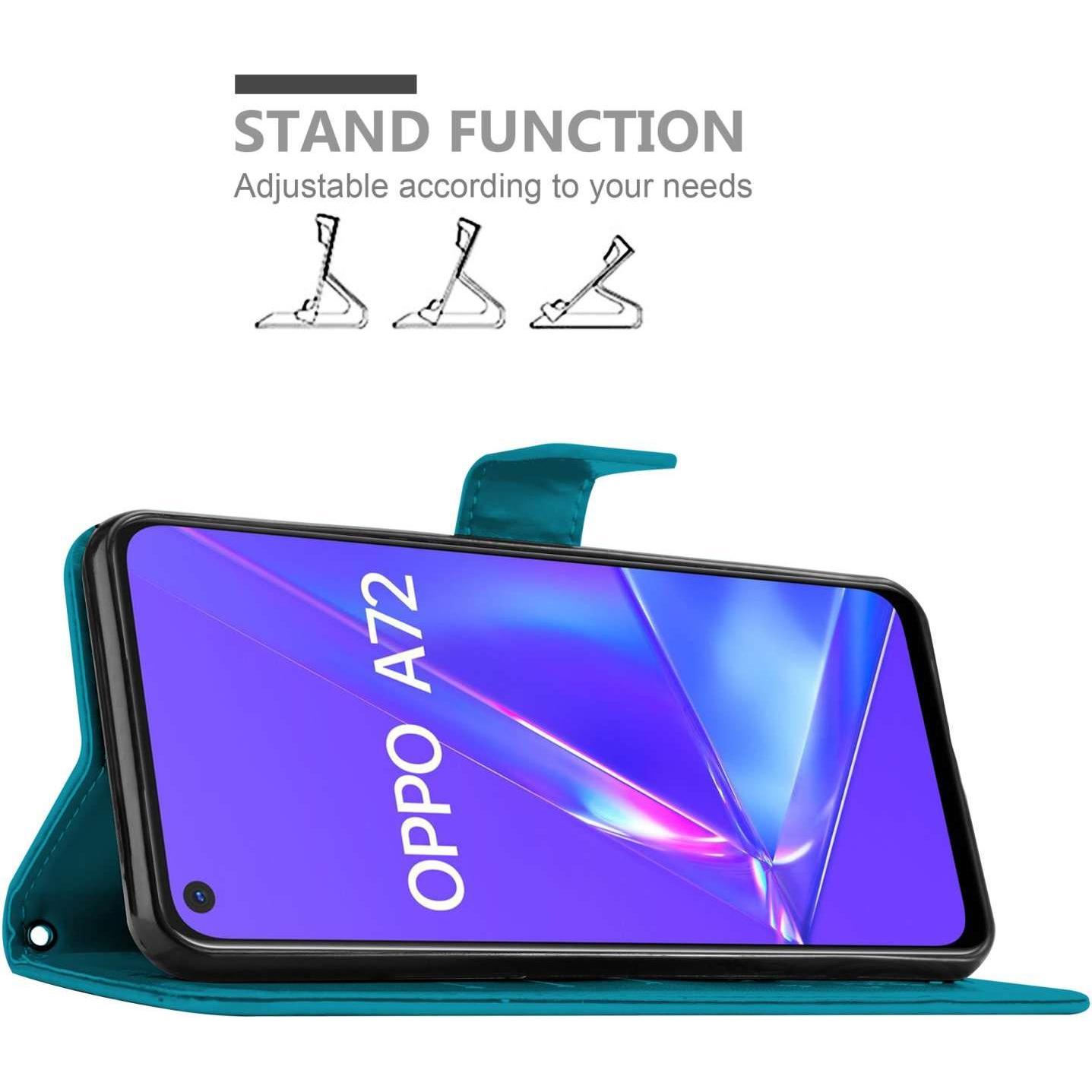 Thumbnail - Cadorabo Hülle für Oppo A72 mit Blumen Muster (Oppo A72), Smartphone Hülle, Blau