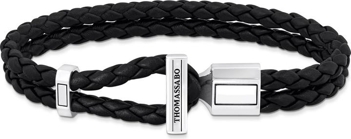 Immagine prodotto Thomas Sabo Bracciale in pelle doppio in argento nero (19 cm, Argento, Cuoio)
