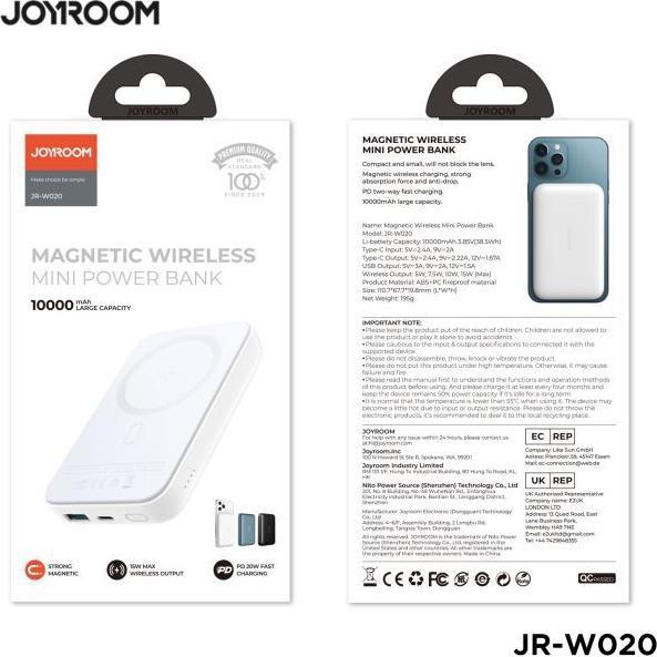 Actual product image Joyroom Mini Magnetic Wireless Powerbank (20W) (10000 mAh, 20 W, 37 Wh)