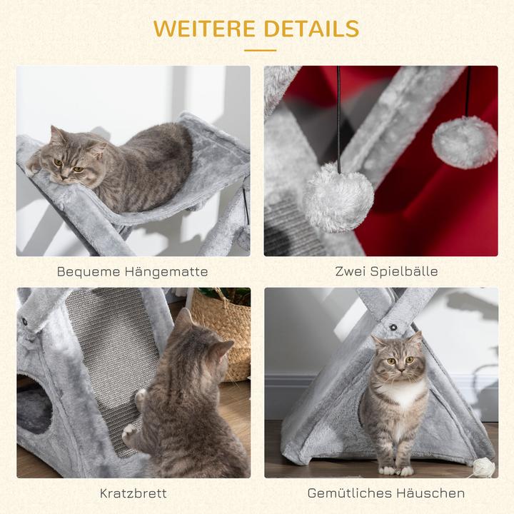 Image du produit PawHut Tour pour chats avec grotte et hamac (65 cm, Gris)