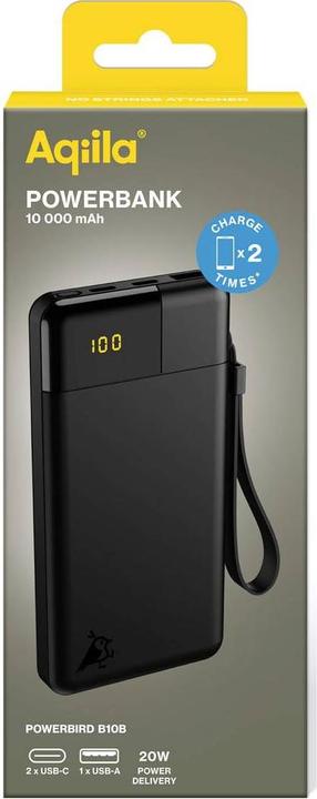 Immagine prodotto Aqiila Powerbird B10B - Powerbank 10000 mAh, 20W - Nero (10000 mAh, 20 W, 37 Wh)