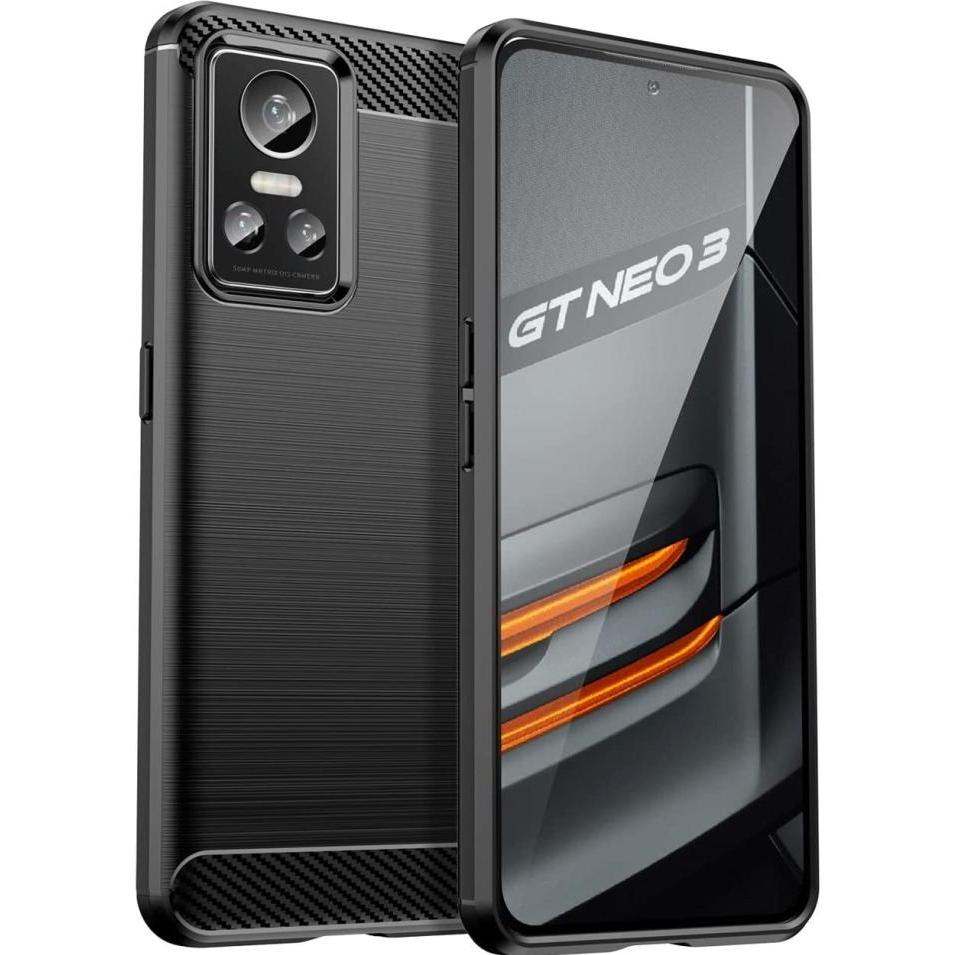 Screenguard Realme GT Neo 3 Hülle Carbon Brushed Soft TPU (Realme GT Neo 3), Smartphone Hülle, Schwarz