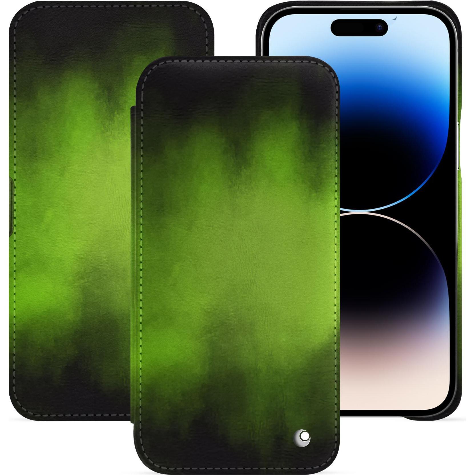 Noreve Lederschutzhülle horizontal (Apple iPhone 15 Pro Max), Smartphone Hülle, Grün
