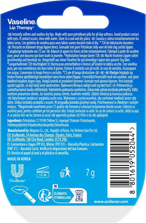 Nutritional values and ingredients Vaseline Original (Lip balm)