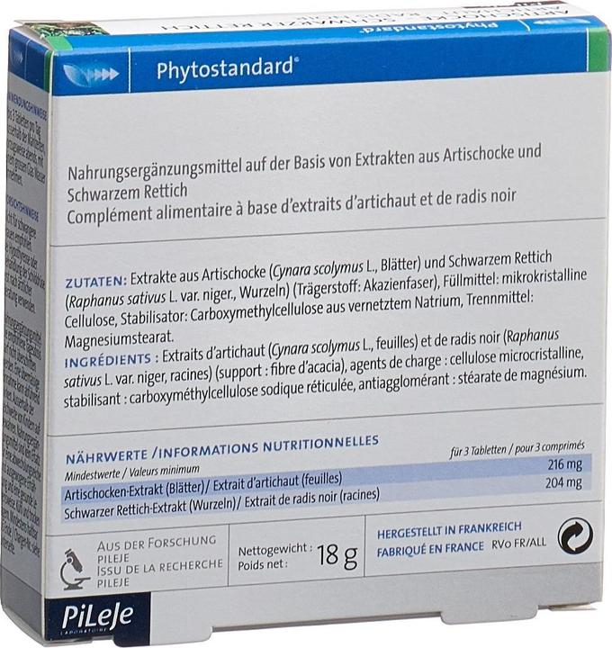 Nährwerte und Zutaten Phytostandarts Artischocke - Schwarzer Rettich Tablette (30 Stück, Tabletten, 35 g)