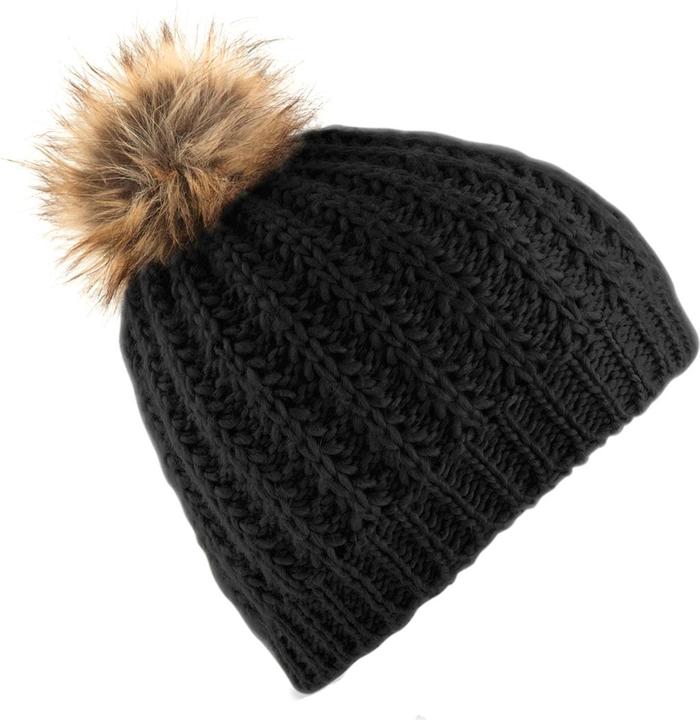 Actual product image Beechfield Poodle hat knitted hat with faux fur bobble (One size)