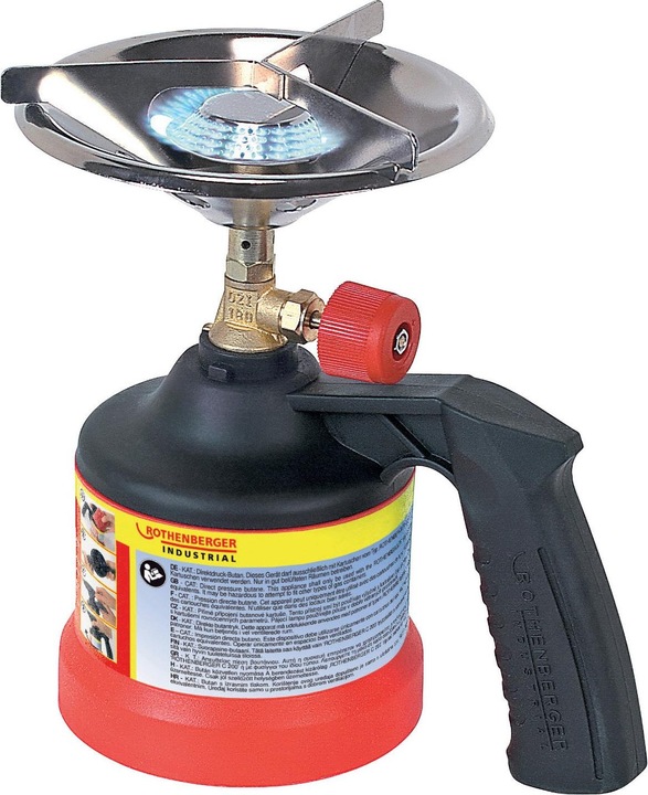 Actual product image Rothenberger Industrial Scout camping cooker, start-up with gas cartridge (not included in delivery).