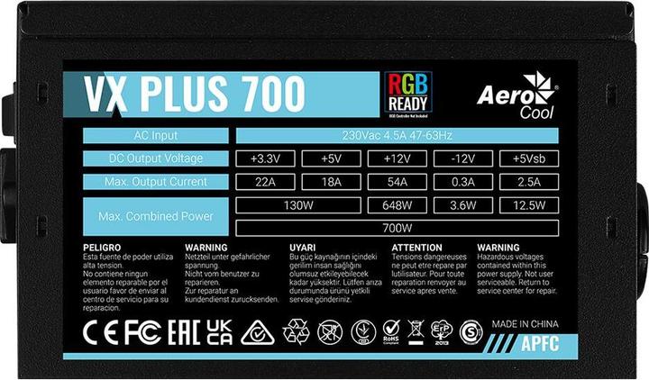Actual product image AeroCool power supply VX Plus 700 700W Black RGB Lighting (700 W)