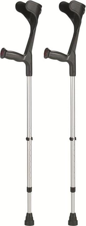 Produktbild Sahag Krücken Ergo Hartgriff alu schwarz -140kg Clipverstellung 2 Reflektoren