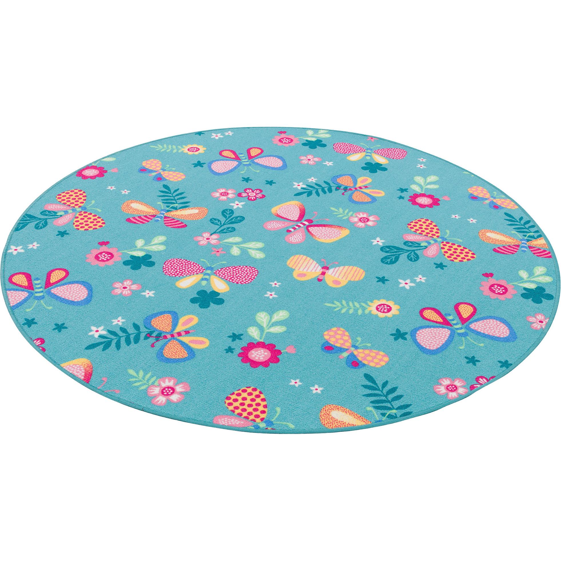 Snapstyle, Kinderteppich, Kinder Spiel Teppich Schmetterling Rund (200 x 200 cm)