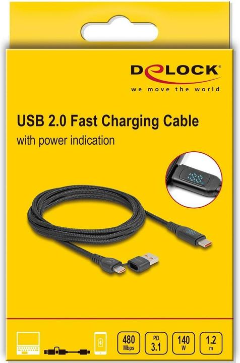 Image du produit Delock 88137 - Câble de synchronisation et de charge USB-C -> écran de charge A/C 140 W 1.2 m (1.20 m, USB 2.0, 140 W)