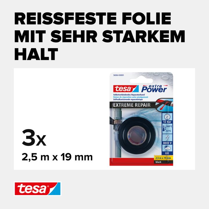 Produktbild tesa 3x EXTRA POWER Extreme Repair Reparaturband, Dreierpack (19 mm)