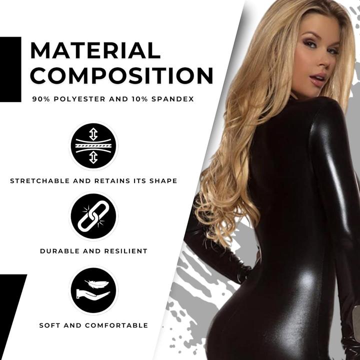 Actual product image Forplay Dames Metallic Zip Voorkant Mock Neck Catsuit Kostuum, Zwart, L/XL (L, XL)