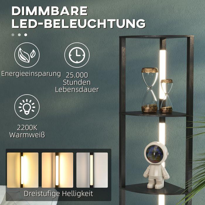 Image du produit Swisshandel24 Lampadaire LED, étagère d'angle, dimmable, 4 étagères, lumière blanc chaud, 41x30x164cm, noir (1530 lm)