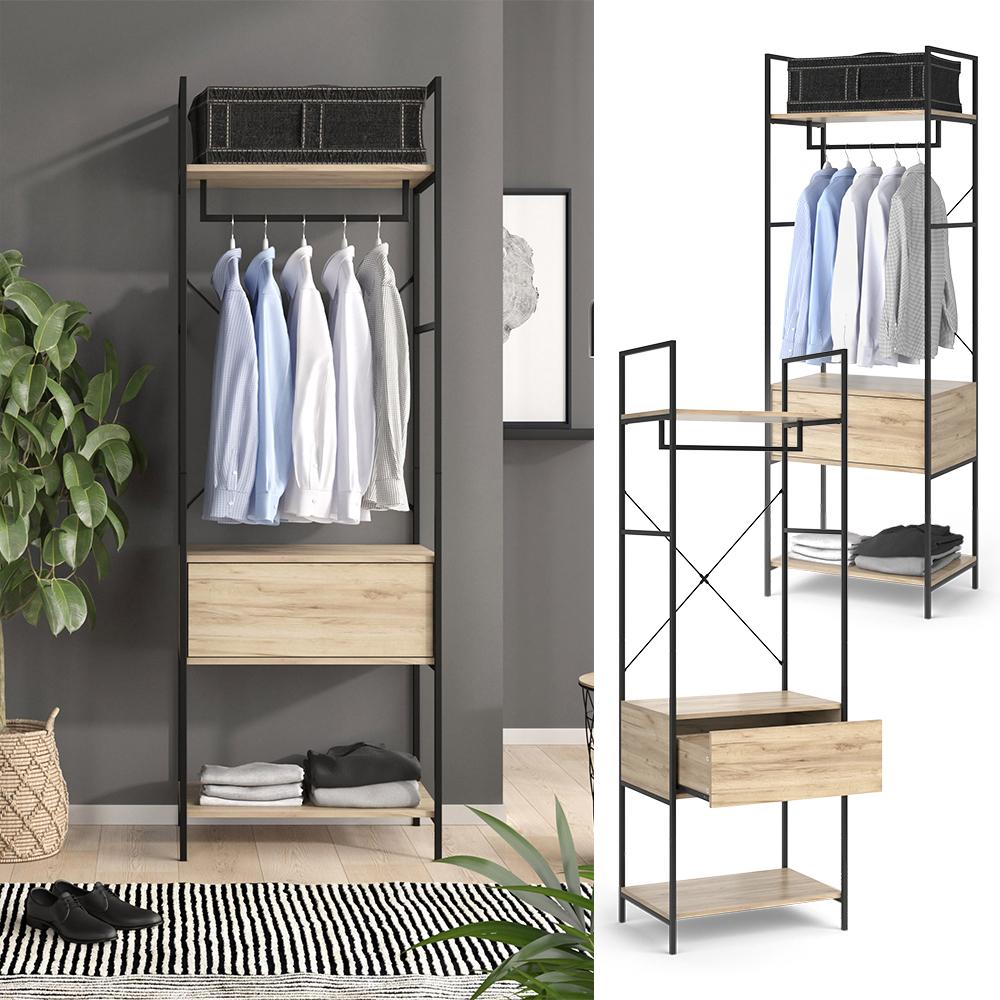 Thumbnail - Vicco, Kleiderschrank, Garderobenregal Enya, Holz/Schwarz, 60 x 180 cm mit Schublade (60 x 40 x 180 cm)