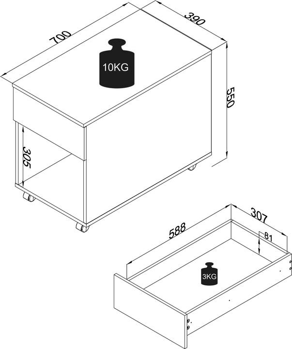 Image du produit VCM Caisson roulant Caisson d'appoint Caisson de bureau Roulettes Dasola 1 tiroir (39 x 70 x 55 cm)