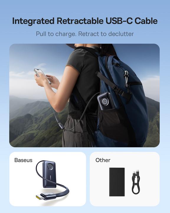 Actual product image Baseus EnerCore CR11 Retractable 10000mAh 45W Cosmic Black (10000 mAh, 45 W)