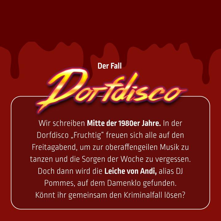 Produktbild Mord bei Tisch Dorfdisco - Krimidinner (Deutsch, 4 - 6 Spieler)