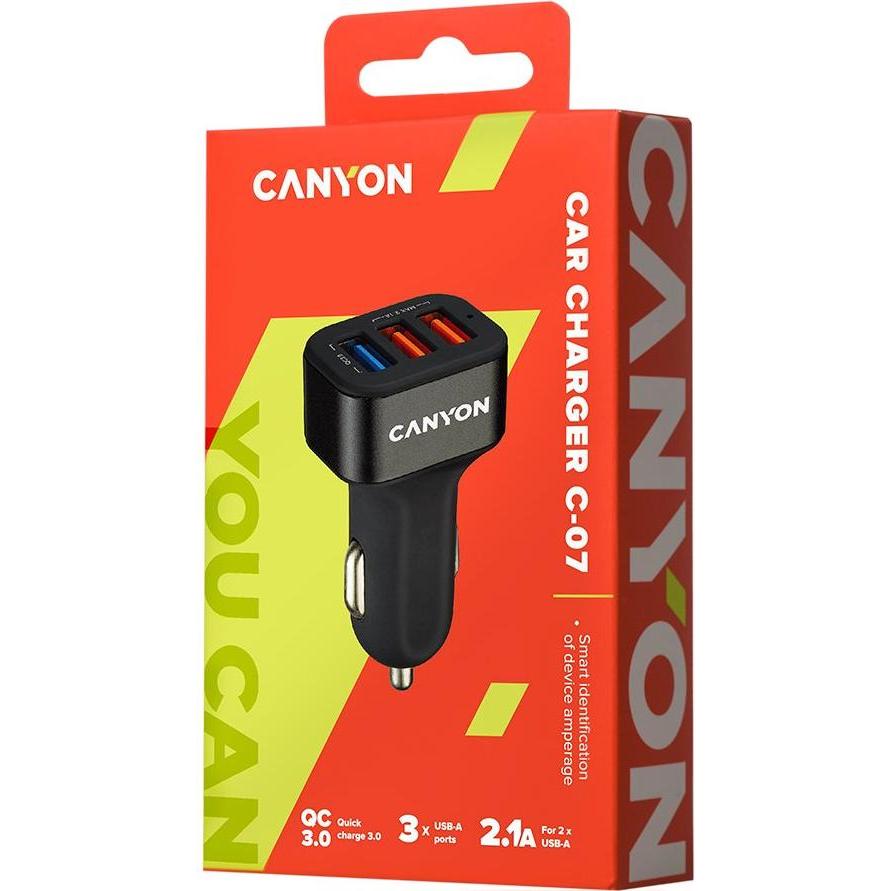 Thumbnail - Canyon KFZ-Ladegerät 3Port,3xUSB-A QuickCharge, Auto Adapter, Schwarz