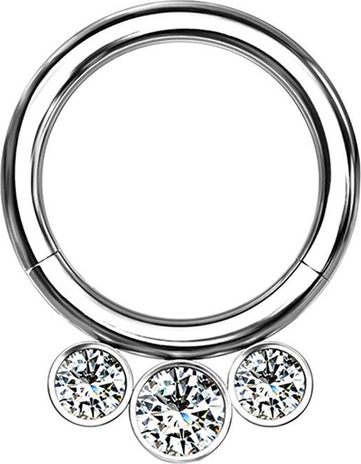 Produktbild Star Piercing Micro Segmentring klappbar silber drei Kristalle (ohne Messing, Titan)