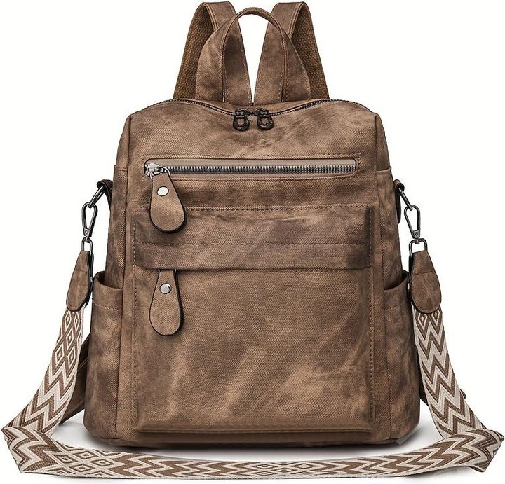 Only-Bags.Store Vintage Style PU-Leder-Rucksack mit böhmischen Riemen, grosse Kapazität, multifunktionale