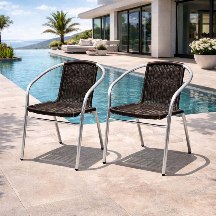 Actual product image Mojawo 2 pieces Sturdy aluminium / polyrattan bistro chair, stackable