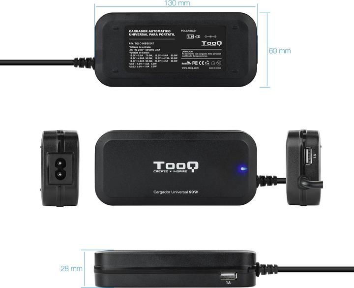 Actual product image Tooq Technology TooQ TQLC-90BS02AT, Notebook, Indoor, 100 - 240 V, 90 W, 12 - 20 V, AC-to-DC (90 W)