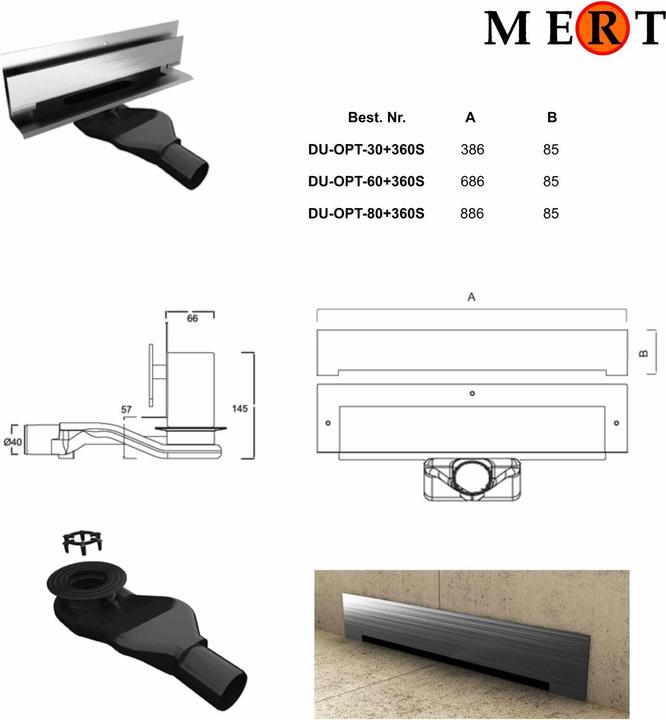 Immagine prodotto Mert Scarico doccia a parete 386 mm (300 mm)