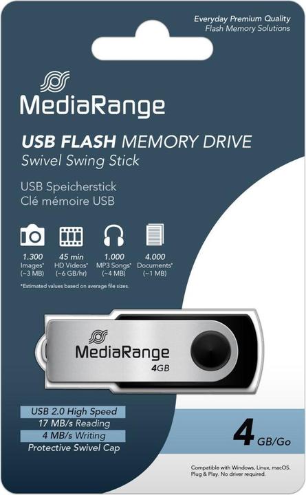 Image du produit MediaRange Memory Drive 2.0 Swivel (4 Go, USB-A)