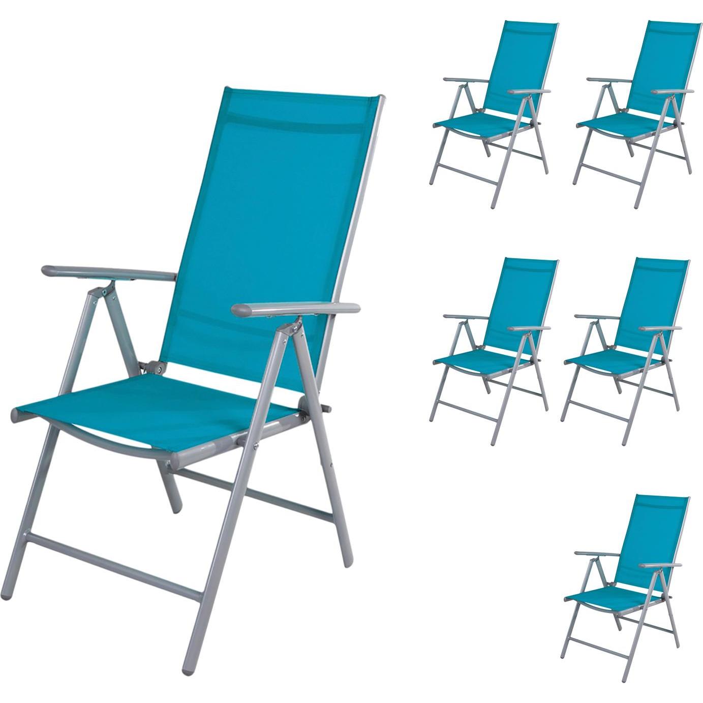 Mojawo, Gartenstühle, 6er Set Garten Klappstuhl Aluminium - Textilen Silbergrau/Petrol