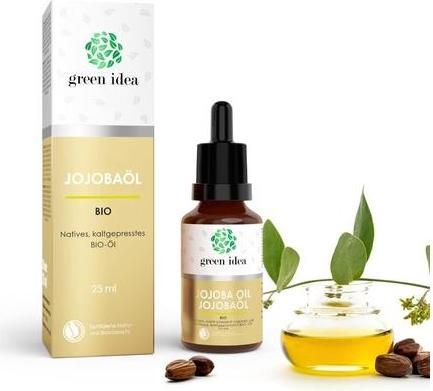 Produktbild Green Idea Jojobaöl Bio 100% rein Hautpflege Gesicht Körper Haare Nägel Vegan Kaltgepresst Glasflasche (Körperöl, 25 ml)