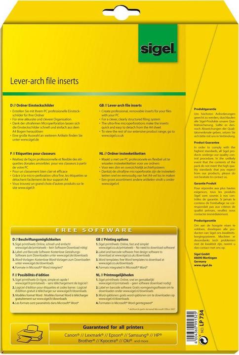 Actual product image Sigel PC insertion labels