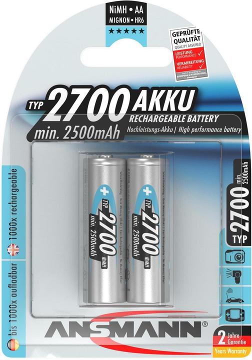 Actual product image Ansmann 1x2 Battery 2700 Mignon AA 2500 mAh (2 pcs., AA, 2700 mAh)
