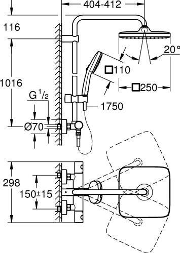 Produktbild Grohe Duschsystem Tempesta Cube System Brause-Thermostatbatterie mit Aquadimmer chrom