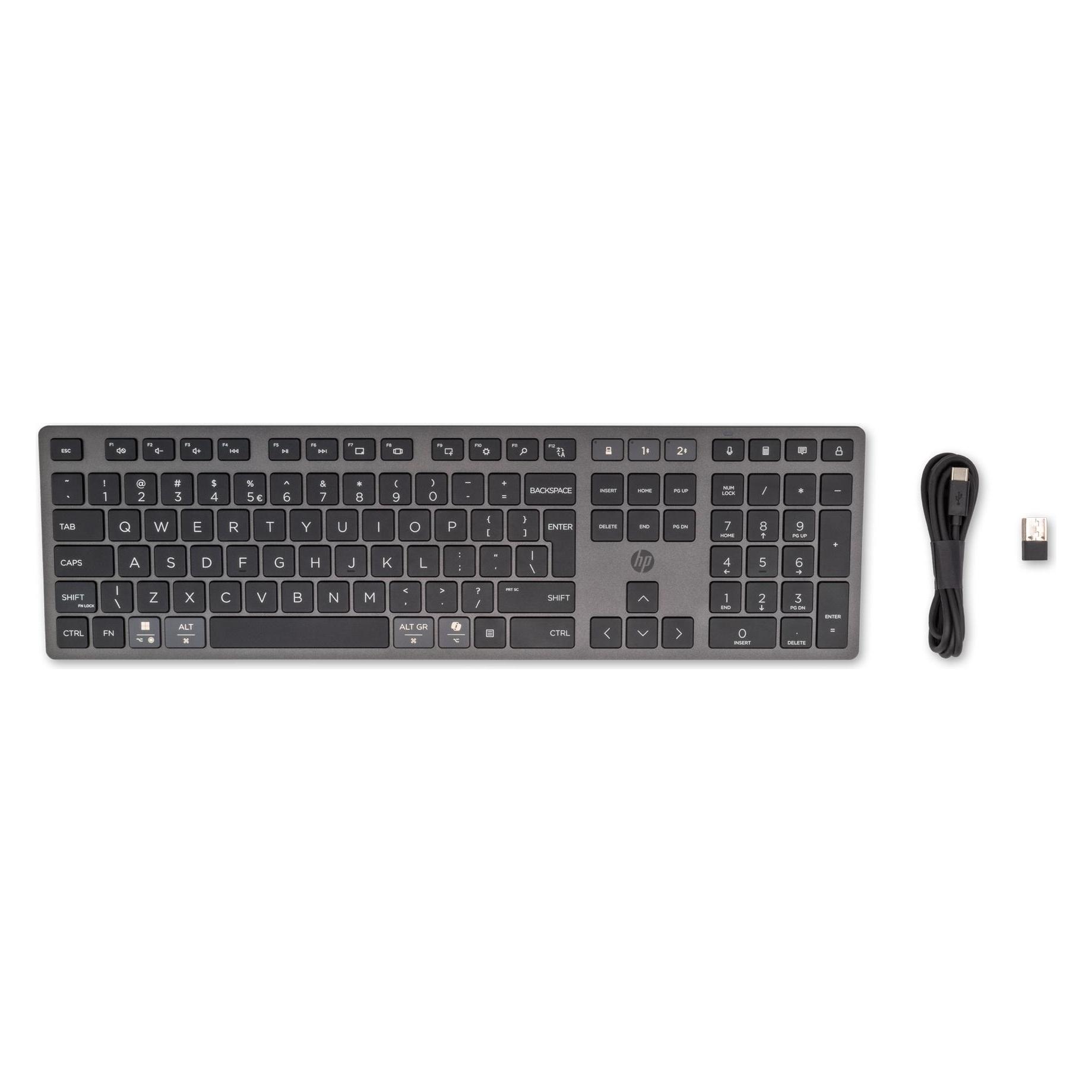 HP 720 Kabellose Maus für mehrere Geräte (Eng. Int., Kabellos), Tastatur, Schwarz