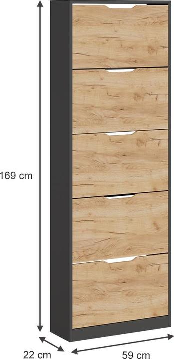 Produktbild Vicco Schuhkipper Luca, Anthrazit/Goldkraft Eiche, 22 x 169 cm mit 5 Fächern