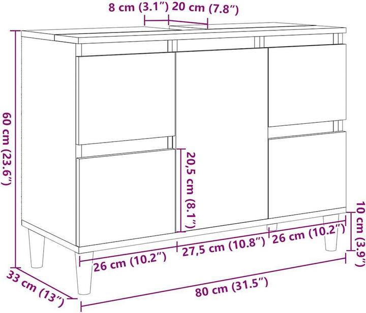 Produktbild vidaXL Waschbeckenschrank (80 x 33 x 60 cm)